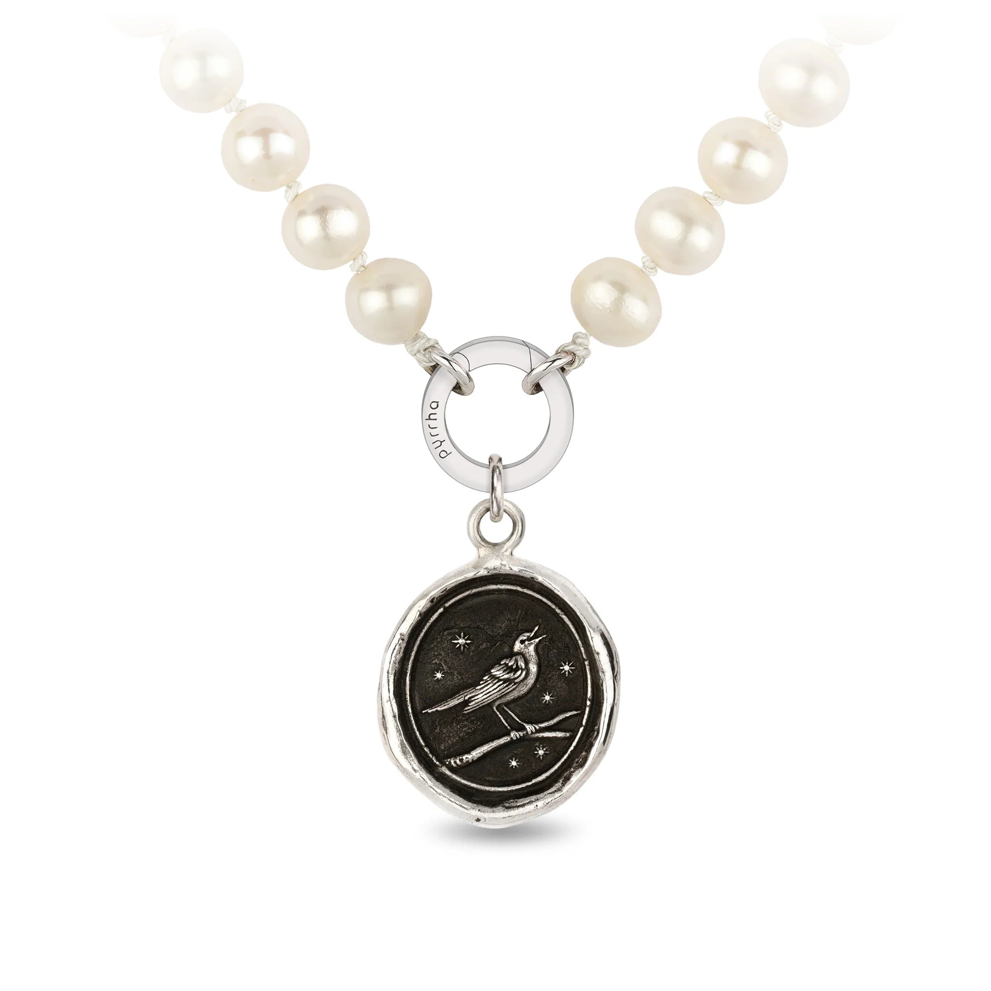 women's necklaces stacking charm -Pyrrha Sterling Silver "Nightingale" Talisman Pendant Freshwater Pearl 18" Necklace