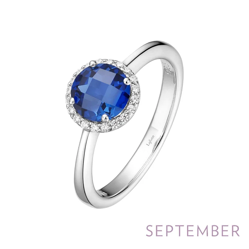 women's ring small gemstone -Lafonn Simulated Diamond & Blue Sapphire Birthstone Ring - September BR001SAP