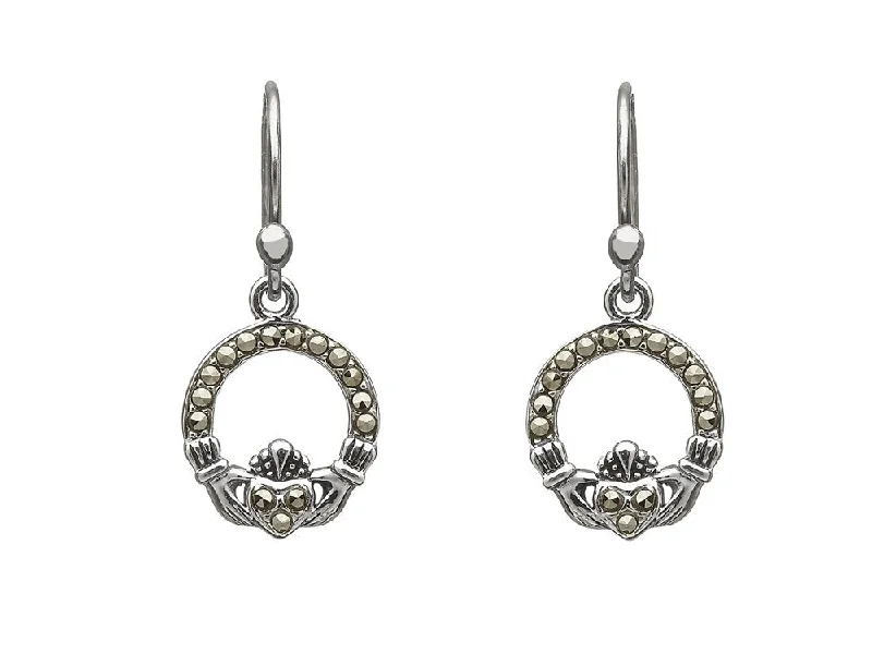 women's earrings wedding jewelry -Sterling Silver Marcasite Claddagh Earrings - ANU2063