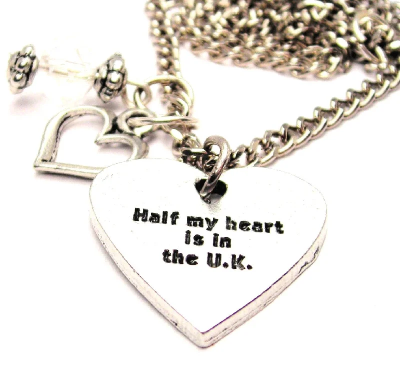 women's necklaces floral engraving -Half My Heart Is In The Uk Necklace with Small Heart