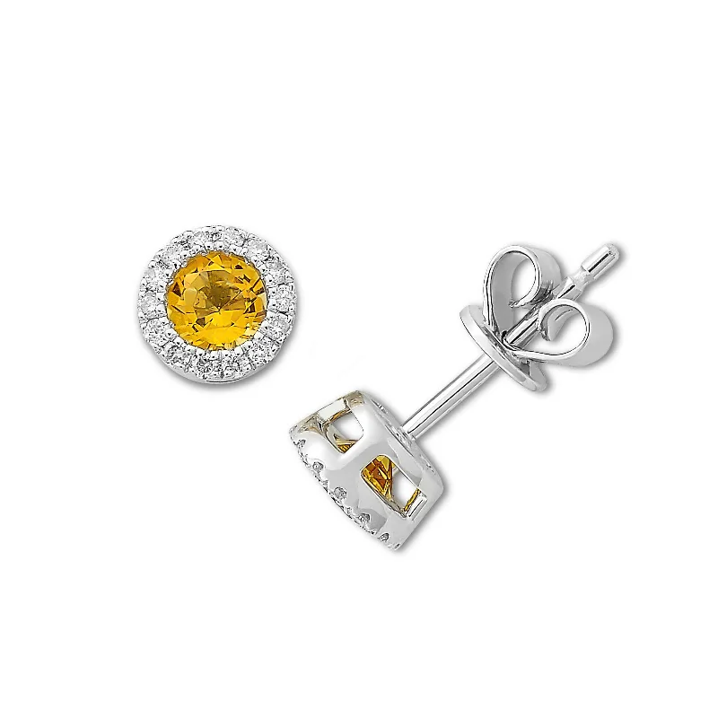 women's earrings luxury statement piece -Citrine and Diamond Halo Stud Earrings, 14K White Gold