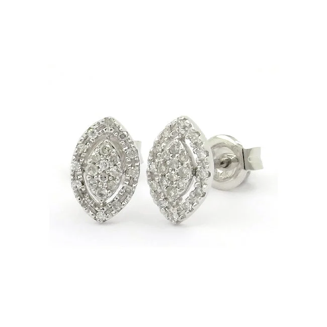 women's earrings unique craftsmanship -Marquise Shape Pavé Diamond Earrings, 14K White Gold