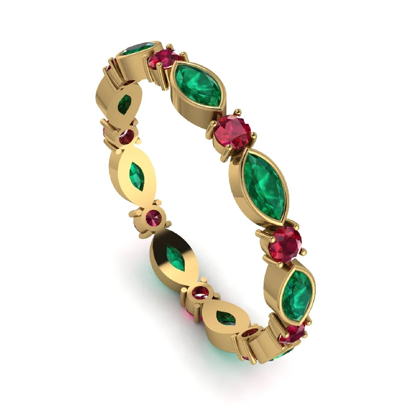 women's ring casual yet chic -Marquise Emerald Eternity Band - Cecilia No. 49