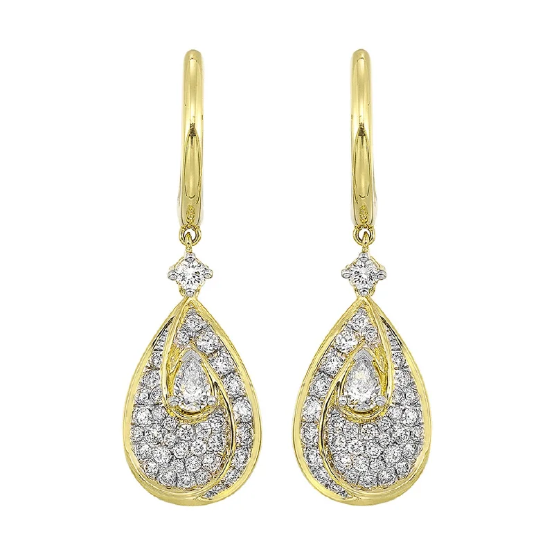 women's earrings high-polish finish -Gold and Diamond Hoop Drop Earrings