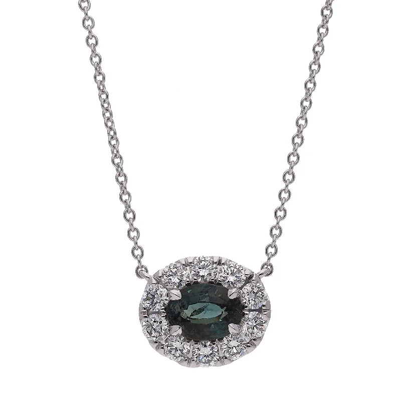 women's necklaces best seller -18K White Gold Oval Alexandrite & Diamond 18" Necklace