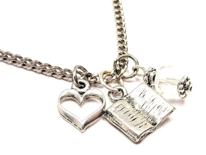 women's necklaces elegant pearls -Open Book Necklace with Small Heart