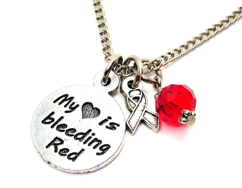 women's necklaces special occasion -my heart is bleeding red with awarenes Ribbon Necklace