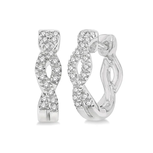 women's earrings celebrity style -1/6 ctw Entwined Round Cut Diamond Huggie Earrings in 10K White Gold