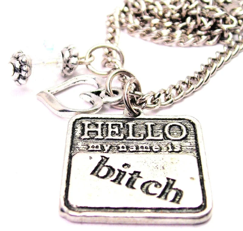 women's necklaces celestial moon and stars -Hello My Name Is Bitch Necklace with Small Heart