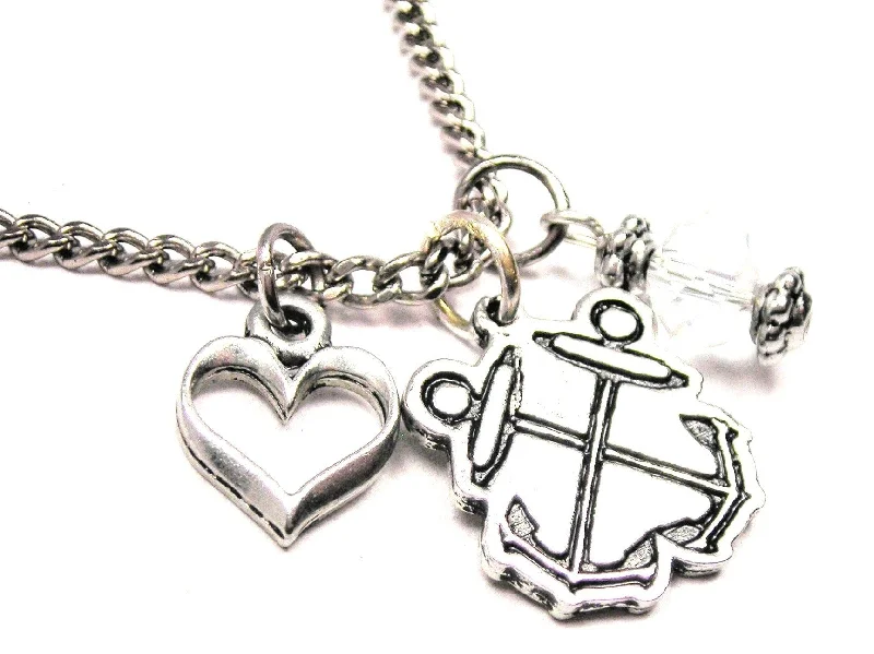 women's necklaces pendant style -Boatswain Crossed Anchors Necklace with Small Heart