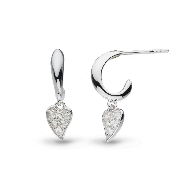 women's earrings minimalist charm -Desire Precious White Topaz Heart Hoop Drop Earrings, Sterling Silver