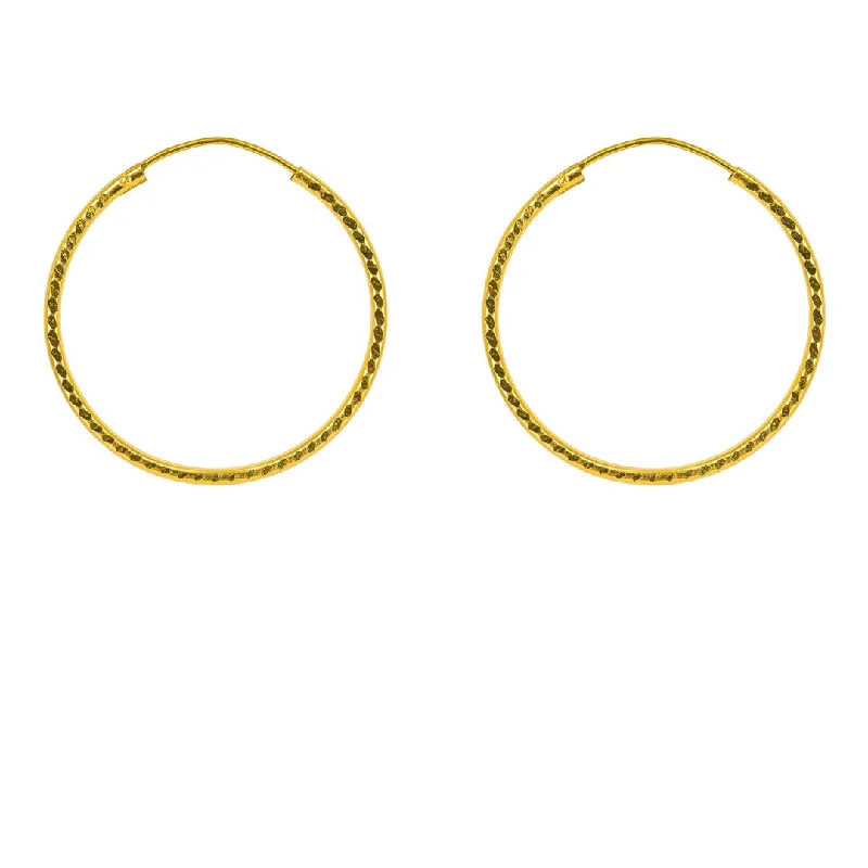 women's earrings vintage style -22K Yellow Gold Hoop Earrings W/ Thin Chiseled Frame