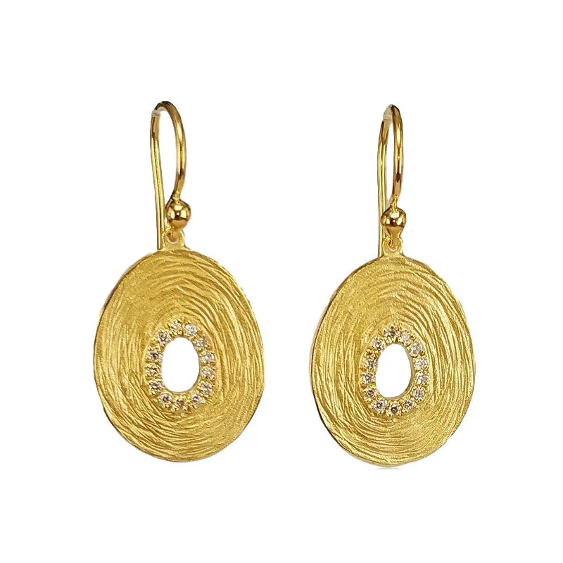 women's earrings premium quality -Textured Disc Dangle Earrings, 14K Yellow Gold