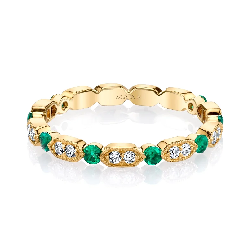 women's ring perfect stacking set -14K Yellow Gold 0.15ct. Diamond & 0.25ct. Emerald Stackable Fashion Ring