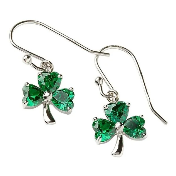 women's earrings butterfly charm -Sterling Silver Green Shamrock Earrings LS-SE2006