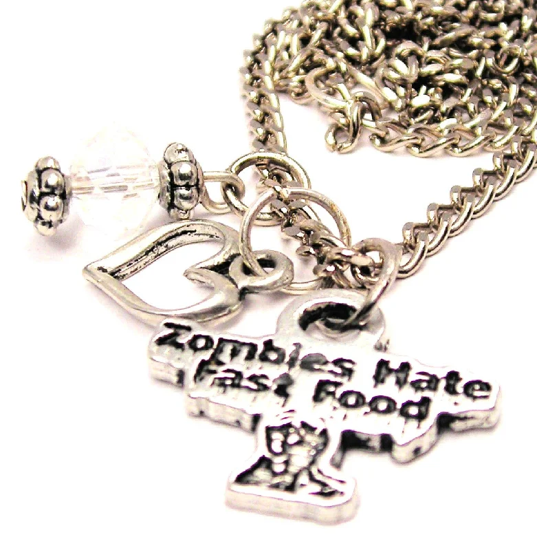 women's necklaces dainty pearl choker -Zombies Hate Fast Food Necklace with Small Heart