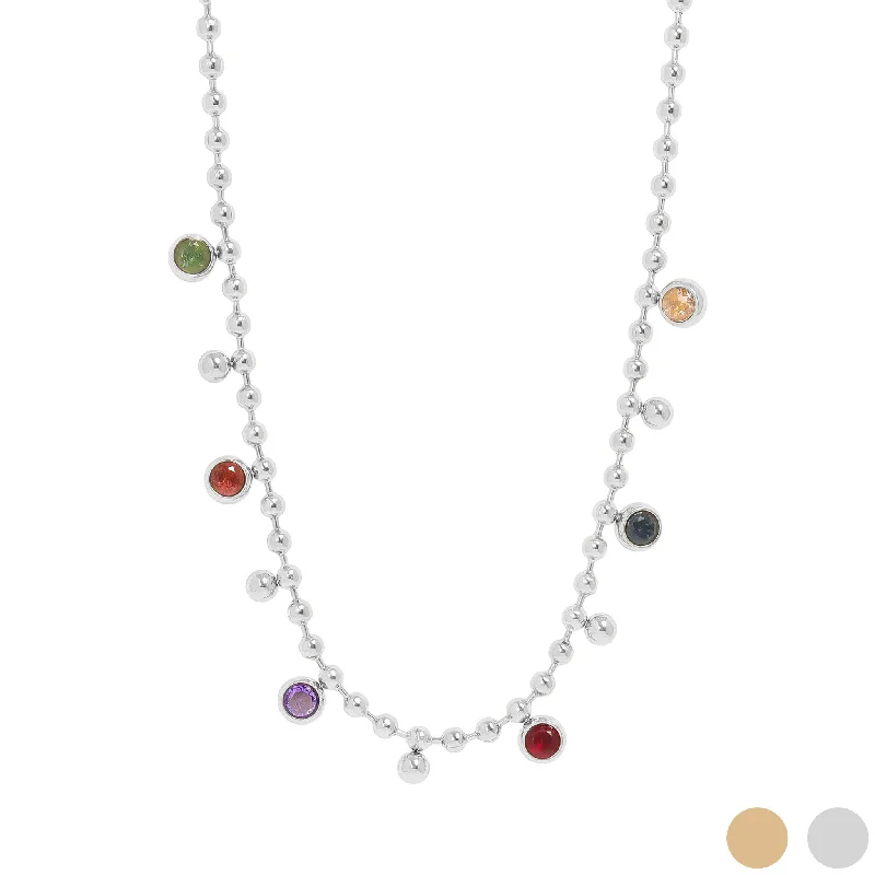 women's necklaces moon and sun -18K Gold PVD Stainless Steel Multicolor Beaded Charm Necklace / CHN0022