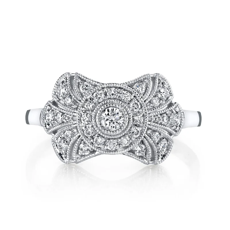 women's ring fine jewelry -14K White Gold 0.34ct. Diamond Filigree & Milgrain Detailing Fashion Ring