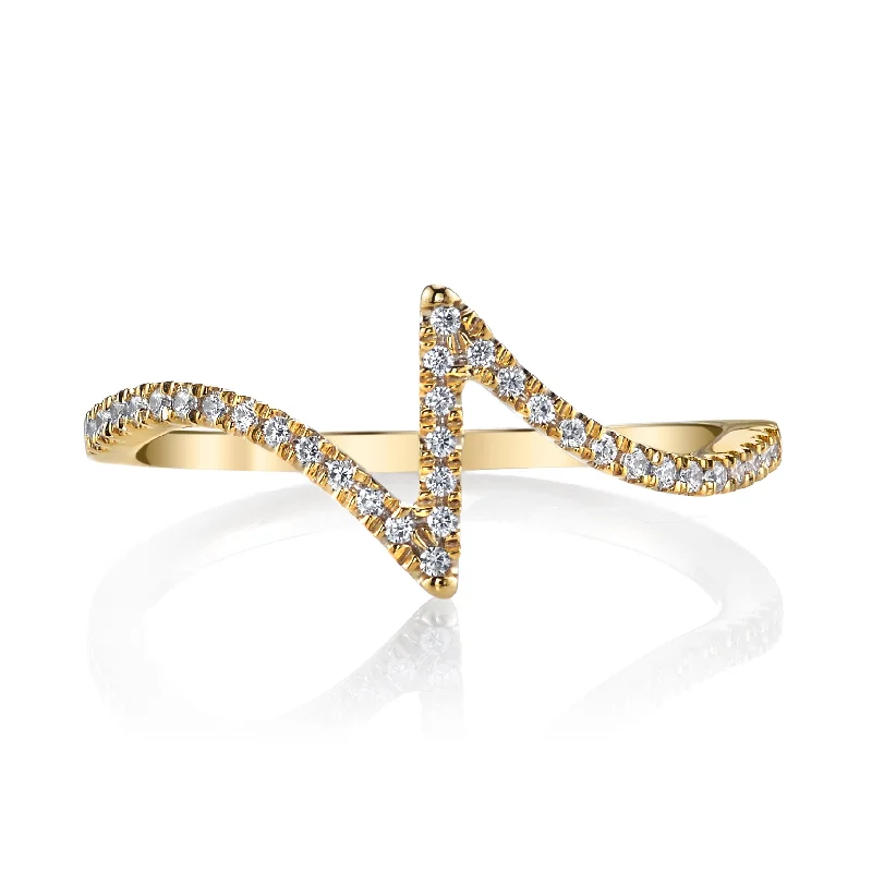 women's ring with diamond cluster -14K Yellow Gold 0.13ct. Diamond Asymmetric Fashion Ring