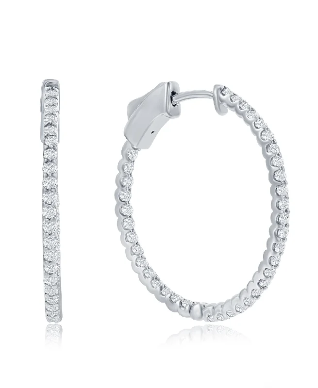 women's earrings casual everyday wear -14K White Gold 3/4ct Inside-Out Diamond Hoop Earrings