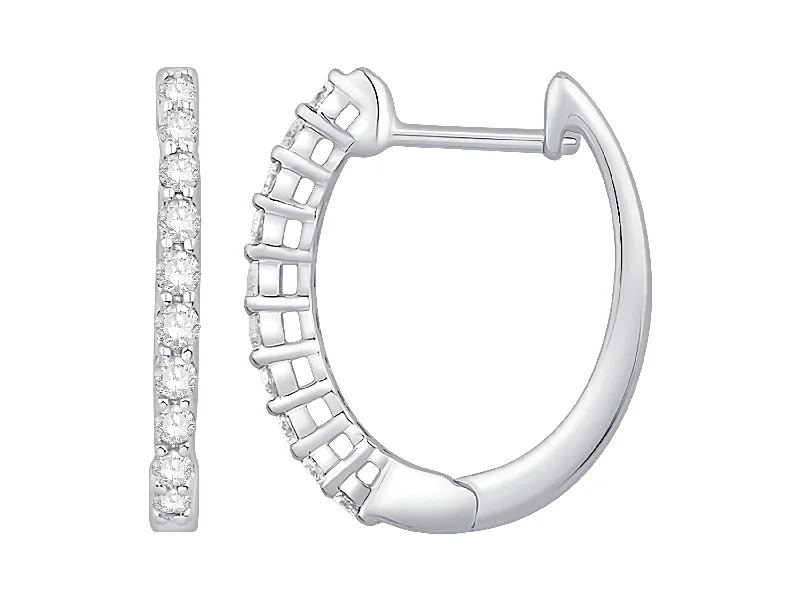 women's earrings trendy wide hoop -14K White Gold Diamond Hoop Earrings (1/6ctw)