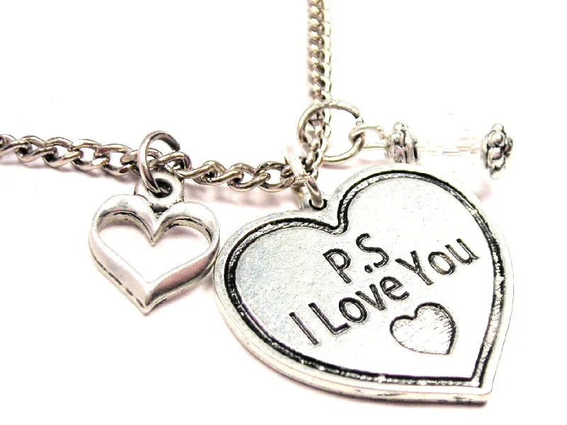 women's necklaces hypoallergenic material -Ps I Love You Heart Necklace with Small Heart