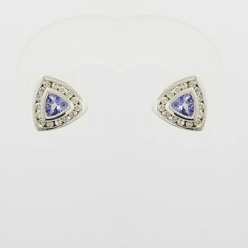 women's earrings luxury collection -9 kt White Gold Diamond and Tanzanite Trillion-Shape Earrings