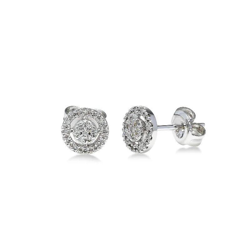 women's earrings moon and sun -Diamond Cluster with Open Halo Button Earrings, 14K White Gold