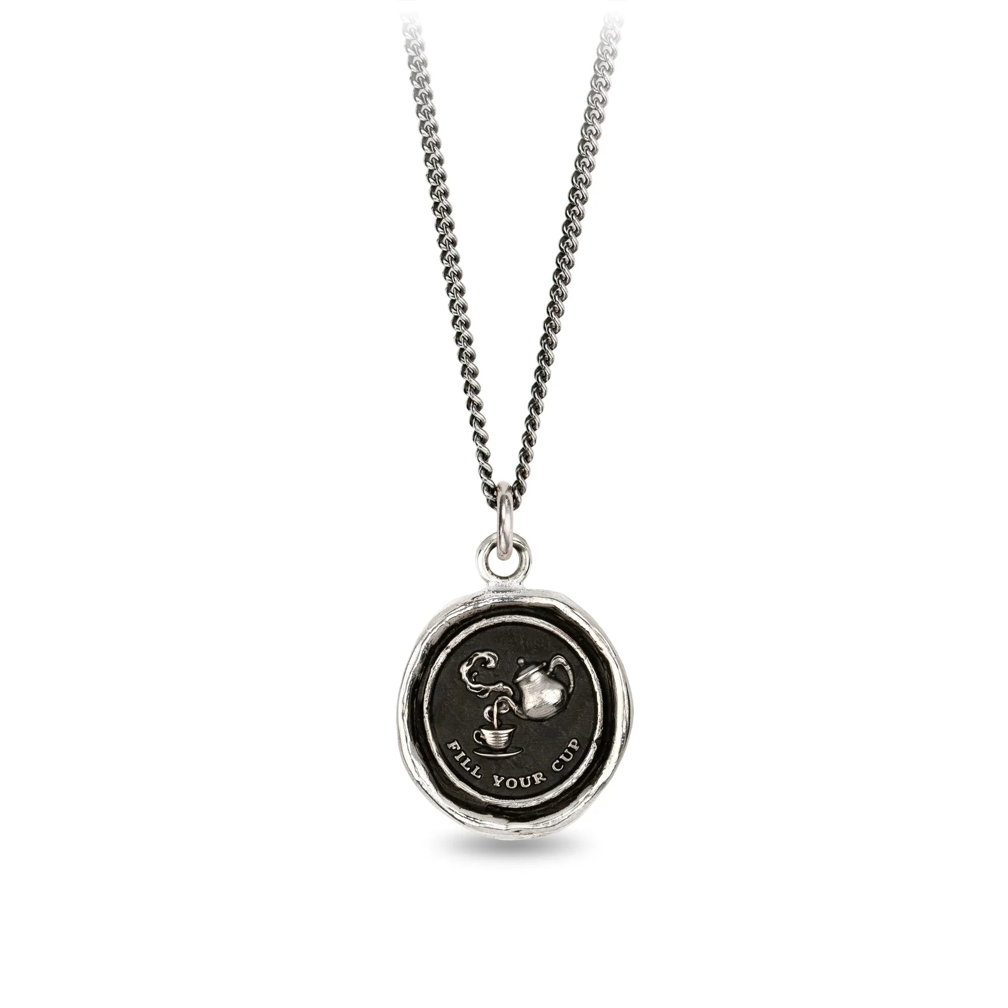 women's necklaces classic elegance -Pyrrha Sterling Silver "Fill Your Cup" Talisman 18 Inch Fine Curb Chain Necklace