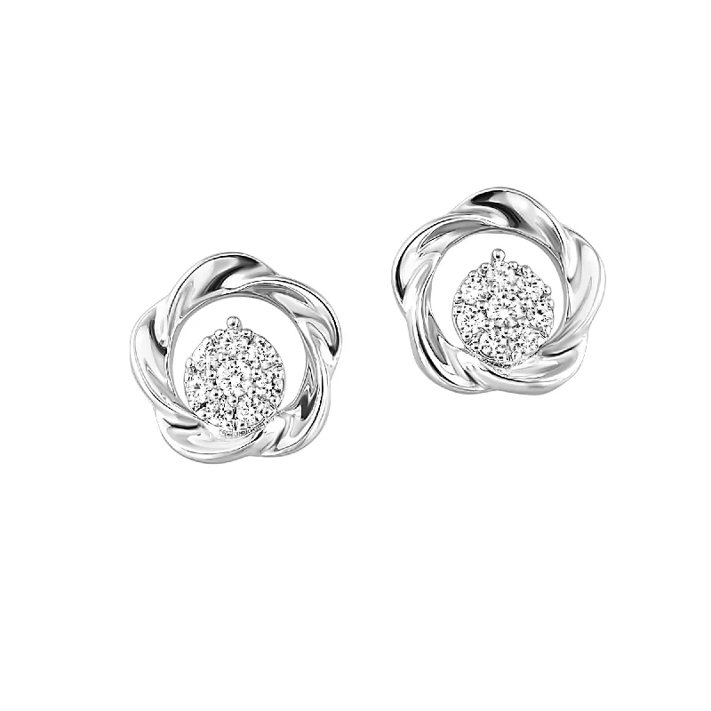 women's earrings elegant crown shape -1/8 Ctw Diamond Earrings in Sterling Silver