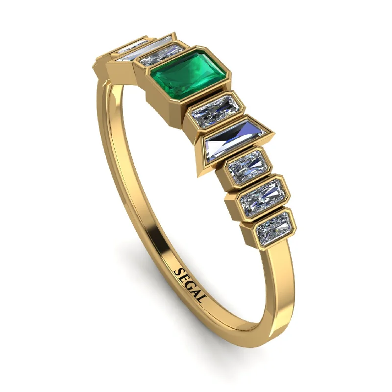 women's ring unique design -Emerald Emerald Mix Band - Valerie No. 4