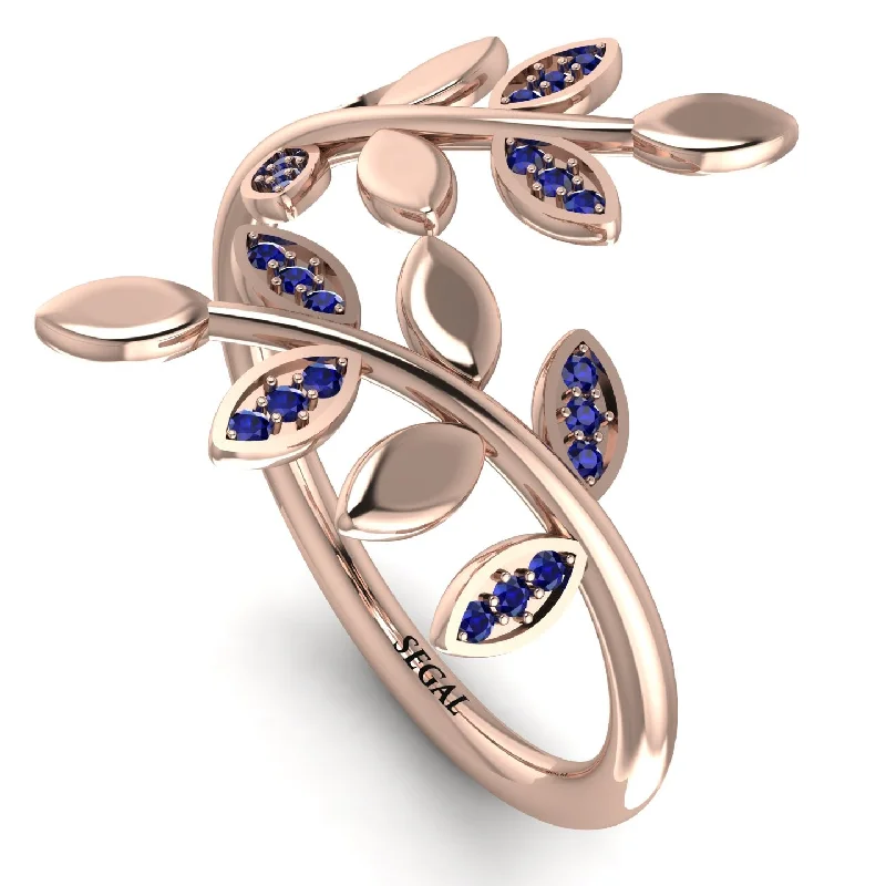 women's ring trendy wide band -Open Ring Leaves Sapphire Ring - Anna No. 14