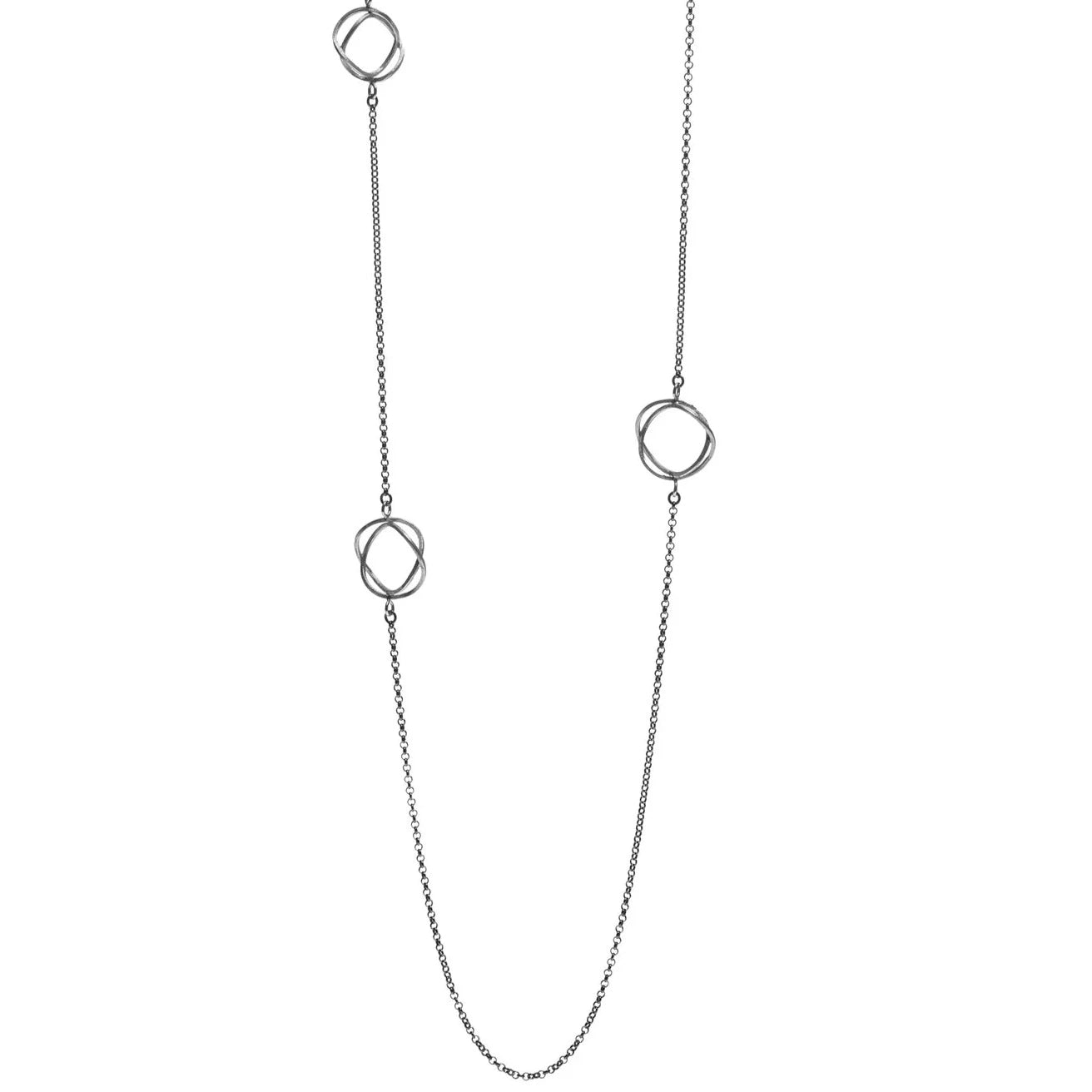 women's necklaces diamond tennis chain -Mysterium Collection Sterling Silver and Oxidized Sterling Silver Double Wavy Stations Necklace