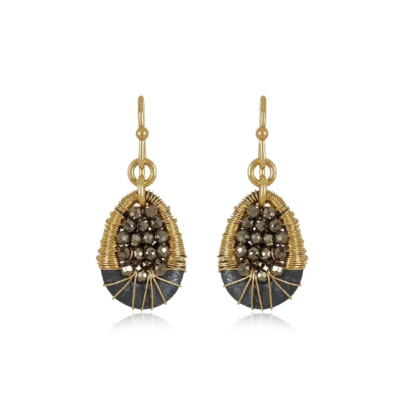 women's earrings crystal accent -Pyrite Pear Shape Dangle Earrings, Yellow Gold Plating