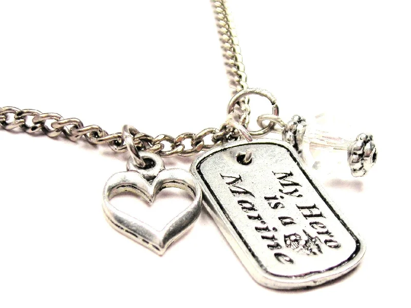 women's necklaces pendant style -My Hero Is A Marine Necklace with Small Heart