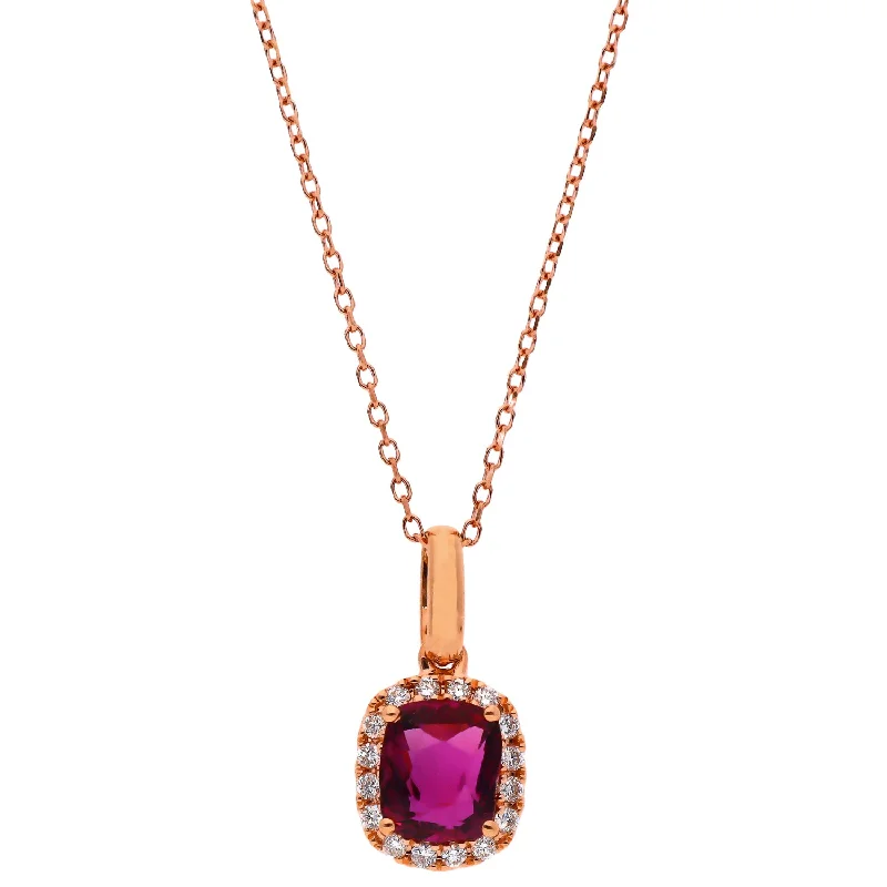 women's necklaces antique design -14K Rose Gold Ruby and Diamond Pendant Necklace