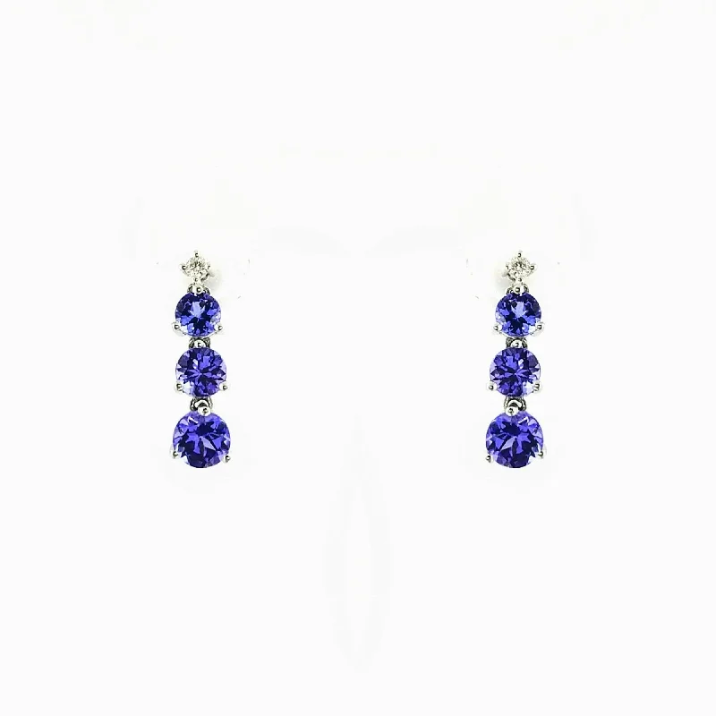 women's earrings Christmas gift -9 kt White Gold Tanzanite and Diamond Dangling Earrings