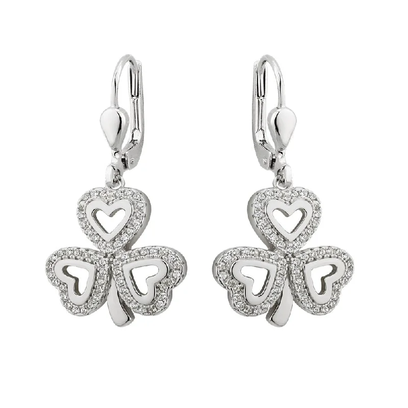 women's earrings hypoallergenic material -Sterling Silver Shamrock Earrings with CZ Stones - S33898