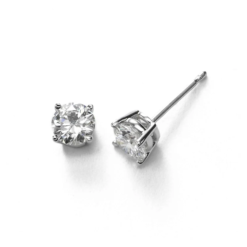 women's earrings minimalist style -Diamond Stud Earrings, .70 Carat total, H/I-SI2/I1, 14K White Gold