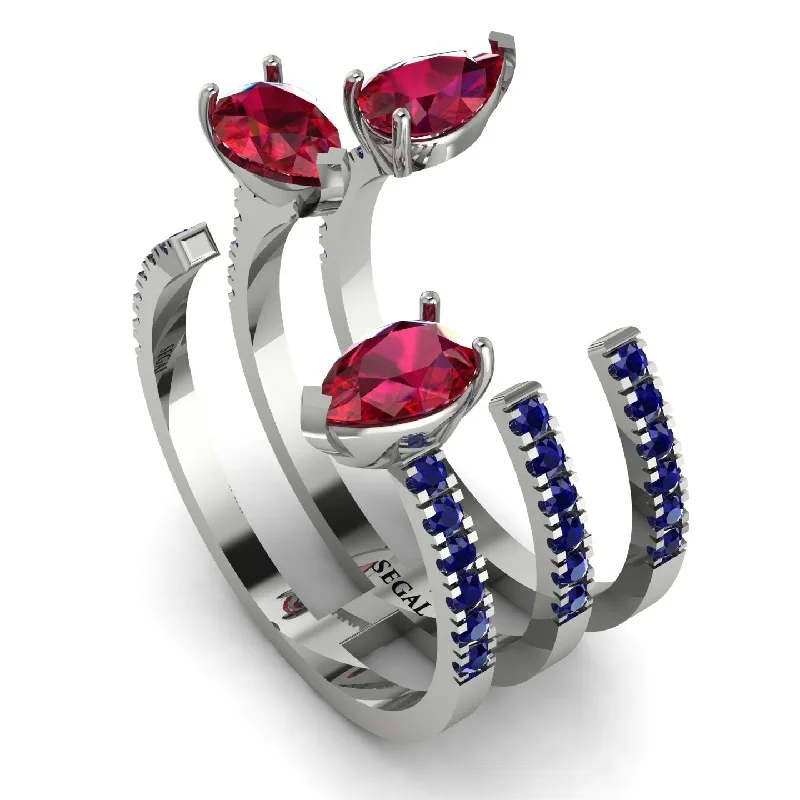 women's ring with initials -Pear Shape Ruby Glam Open Ring - Quinn No. 72