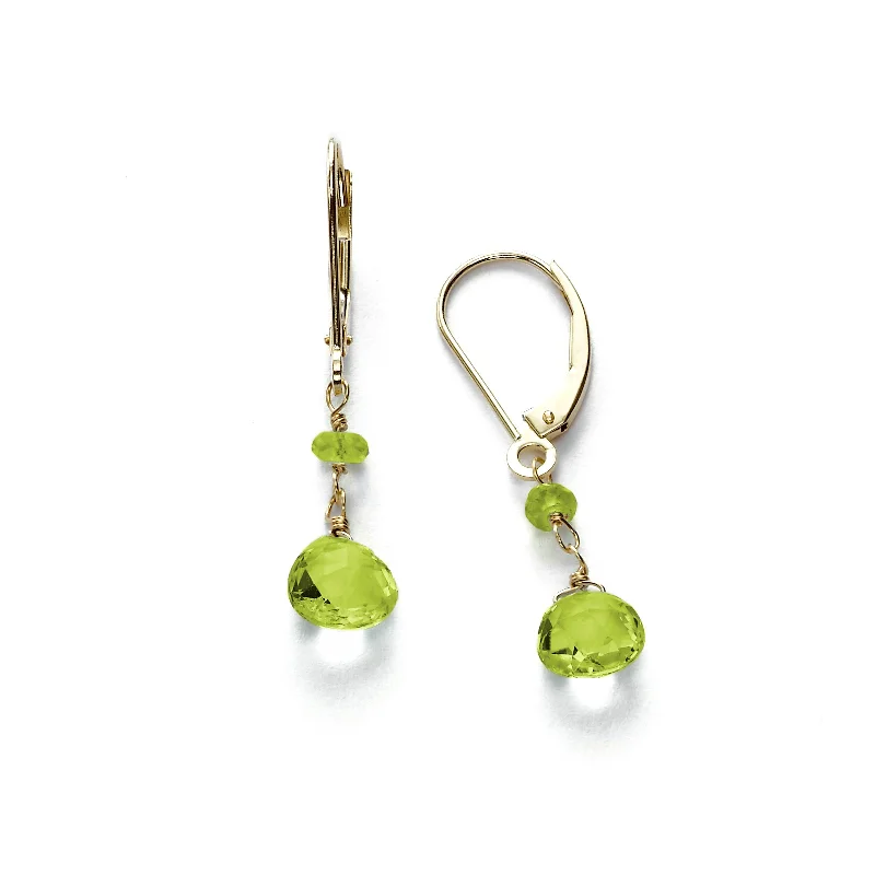 women's earrings wedding jewelry -Peridot Dangle Earrings, 14K Yellow Gold