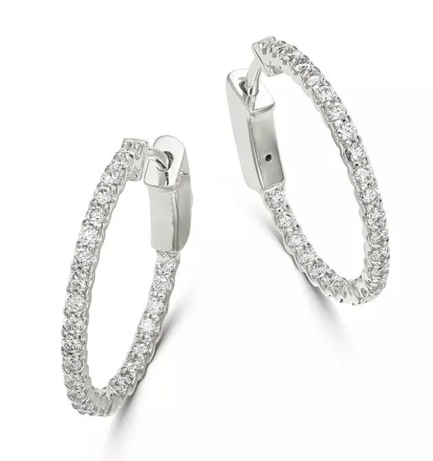 women's earrings romantic heart studs -14K White Gold 1/2ct Inside-Out Diamond Hoop Earrings