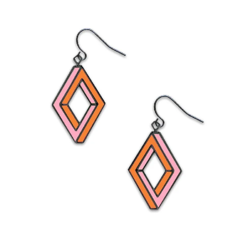 women's earrings sapphire crystal -Op Art Penrose Rectangle Earrings