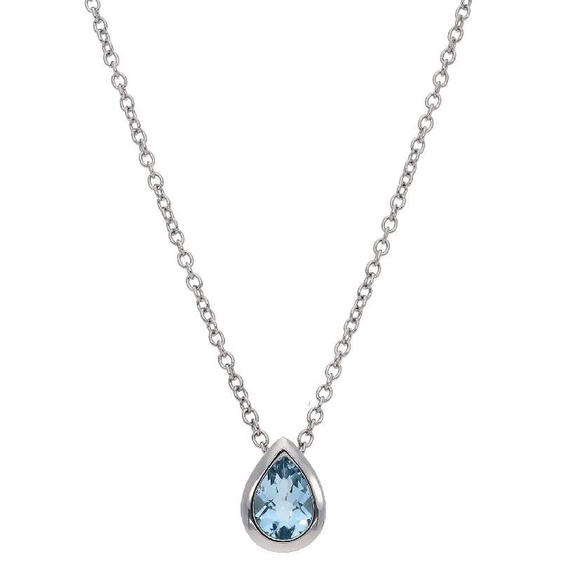 women's necklaces bar pendant -14K White Gold Aquamarine Necklace