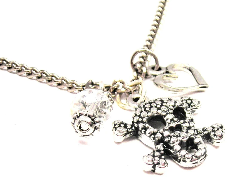 women's necklaces crystal charm -Skull And Crossbones Open Jaw Heart Nose Necklace with Small Heart