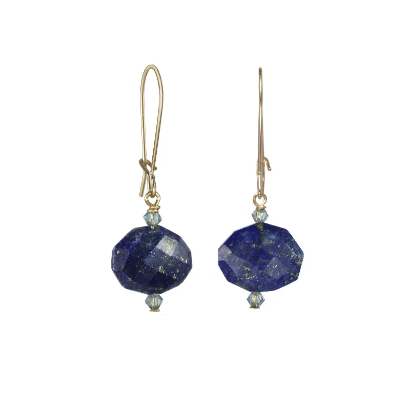 women's earrings bold and stylish -Faceted Lapis Drop Earrings, Sterling Silver and Gold Plating