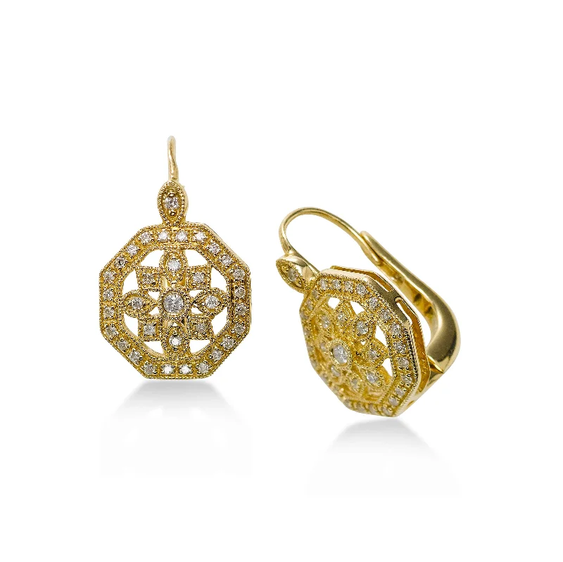 women's earrings stacking minimalist style -Octagonal Diamond Earrings, .30 Carat, 14K Yellow Gold