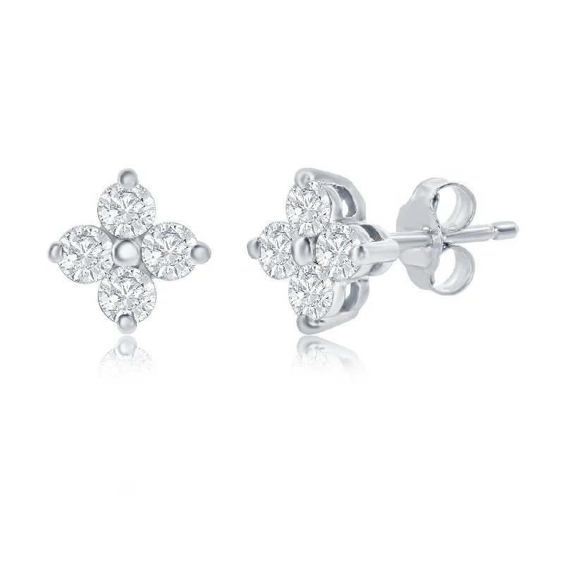 women's earrings mother of pearl -14K White Gold Diamond Floral Stud Earrings - 1/2ct Total, SI Clarity