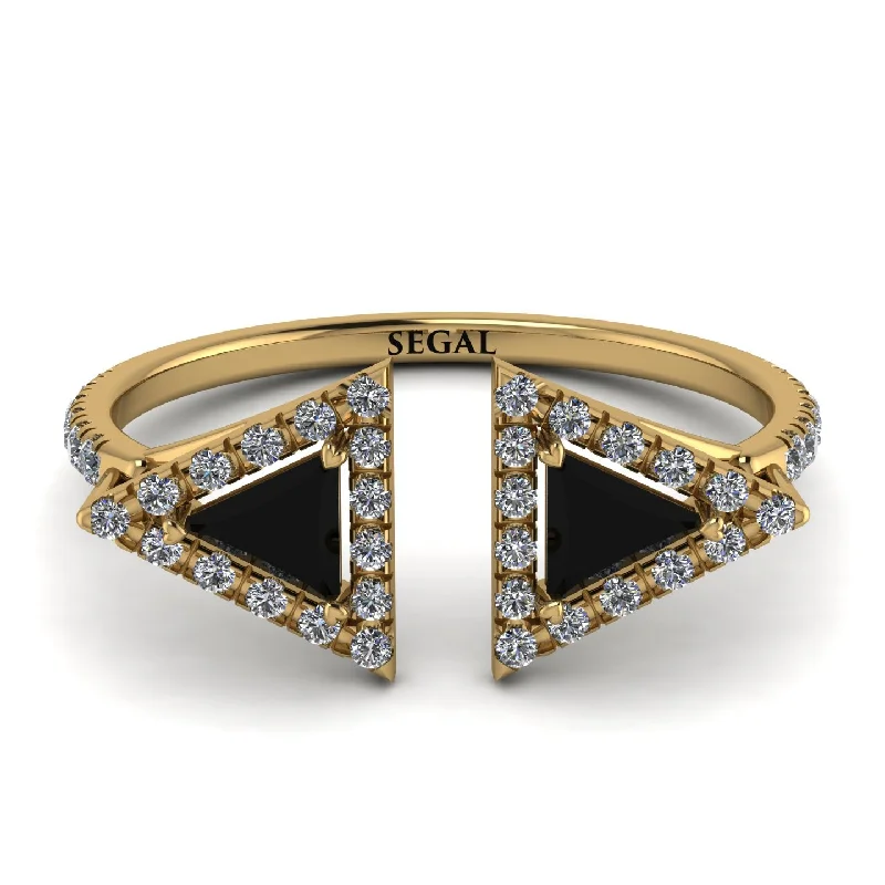 women's ring modern design -Triangle Black Diamond Open Ring - Nevaeh No. 7