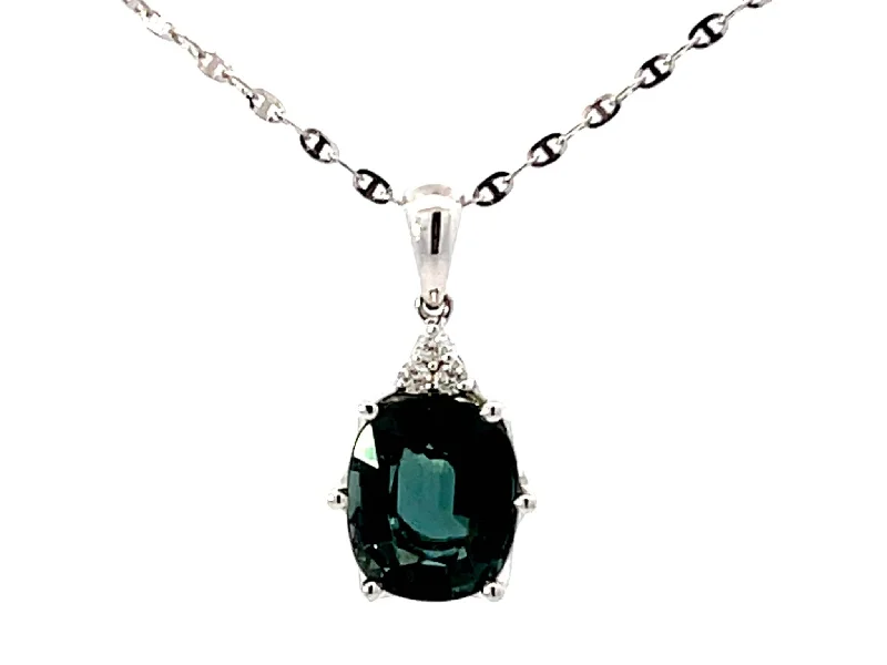 women's necklaces elegant pearls -Blue Green Tourmaline Diamond Necklace Solid 18k White Gold